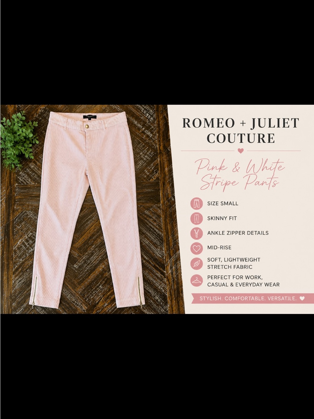 Romeo & Juliet Couture Pink & White Striped Skinny Ankle Pants
